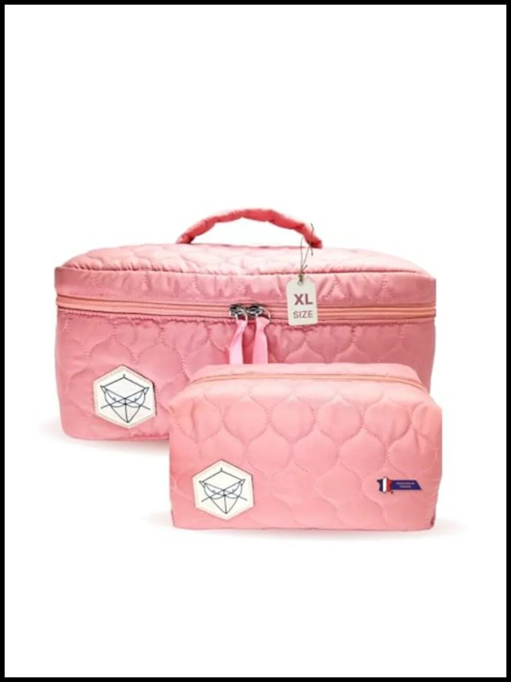Extra Large Quilted Cotton EVA Makeup Bag Set with Toiletry Organizer